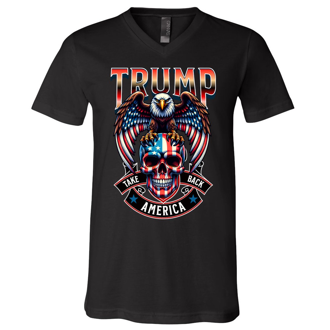 Trump Usa Skull Eagle Front And Back Logo V-Neck T-Shirt