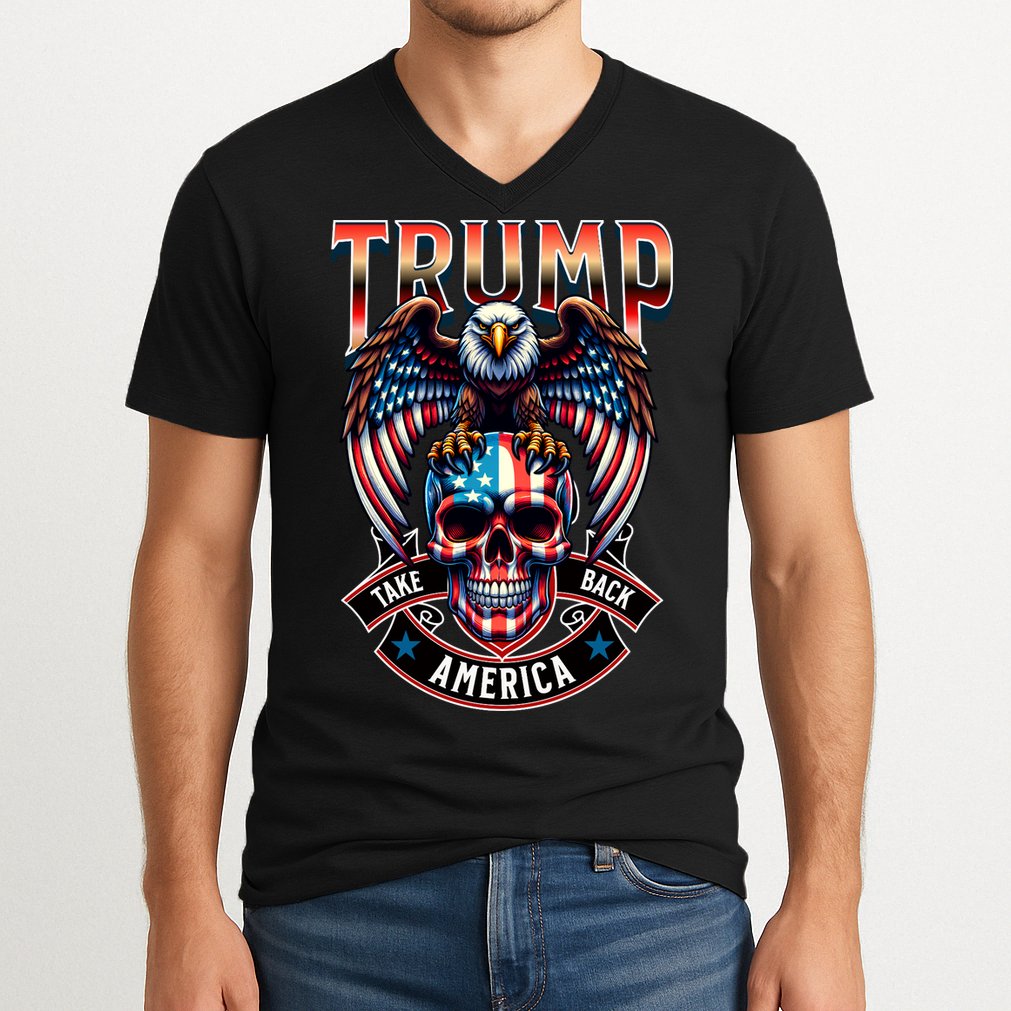 Trump Usa Skull Eagle Front And Back Logo V-Neck T-Shirt