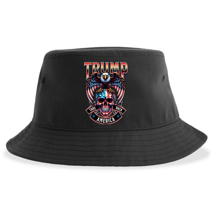 Trump Usa Skull Eagle Front And Back Logo Sustainable Bucket Hat