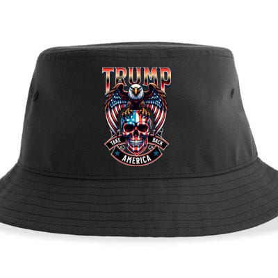 Trump Usa Skull Eagle Front And Back Logo Sustainable Bucket Hat
