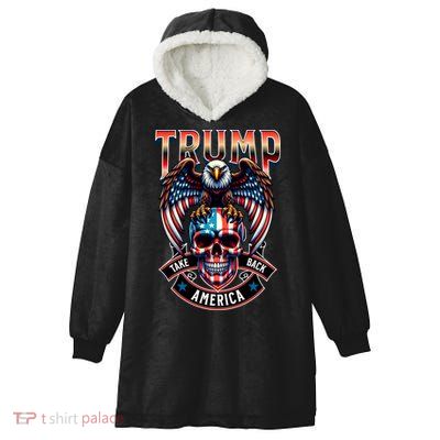 Trump Usa Skull Eagle Front And Back Logo Hooded Wearable Blanket