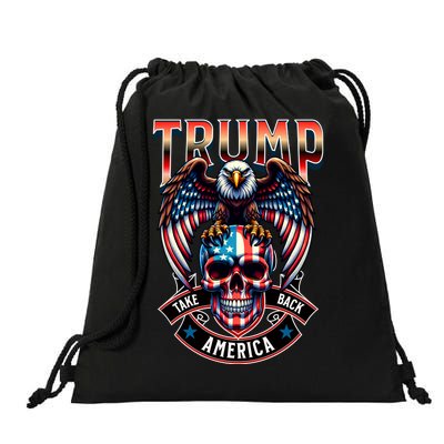 Trump Usa Skull Eagle Front And Back Logo Drawstring Bag