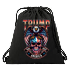 Trump Usa Skull Eagle Front And Back Logo Drawstring Bag