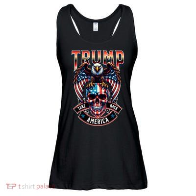 Trump Usa Skull Eagle Front And Back Logo Ladies Essential Flowy Tank