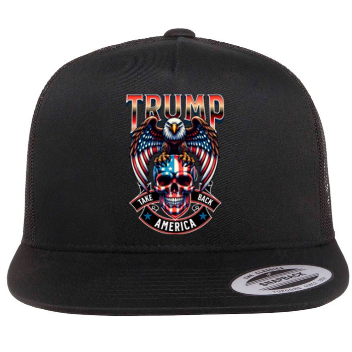 Trump Usa Skull Eagle Front And Back Logo Flat Bill Trucker Hat