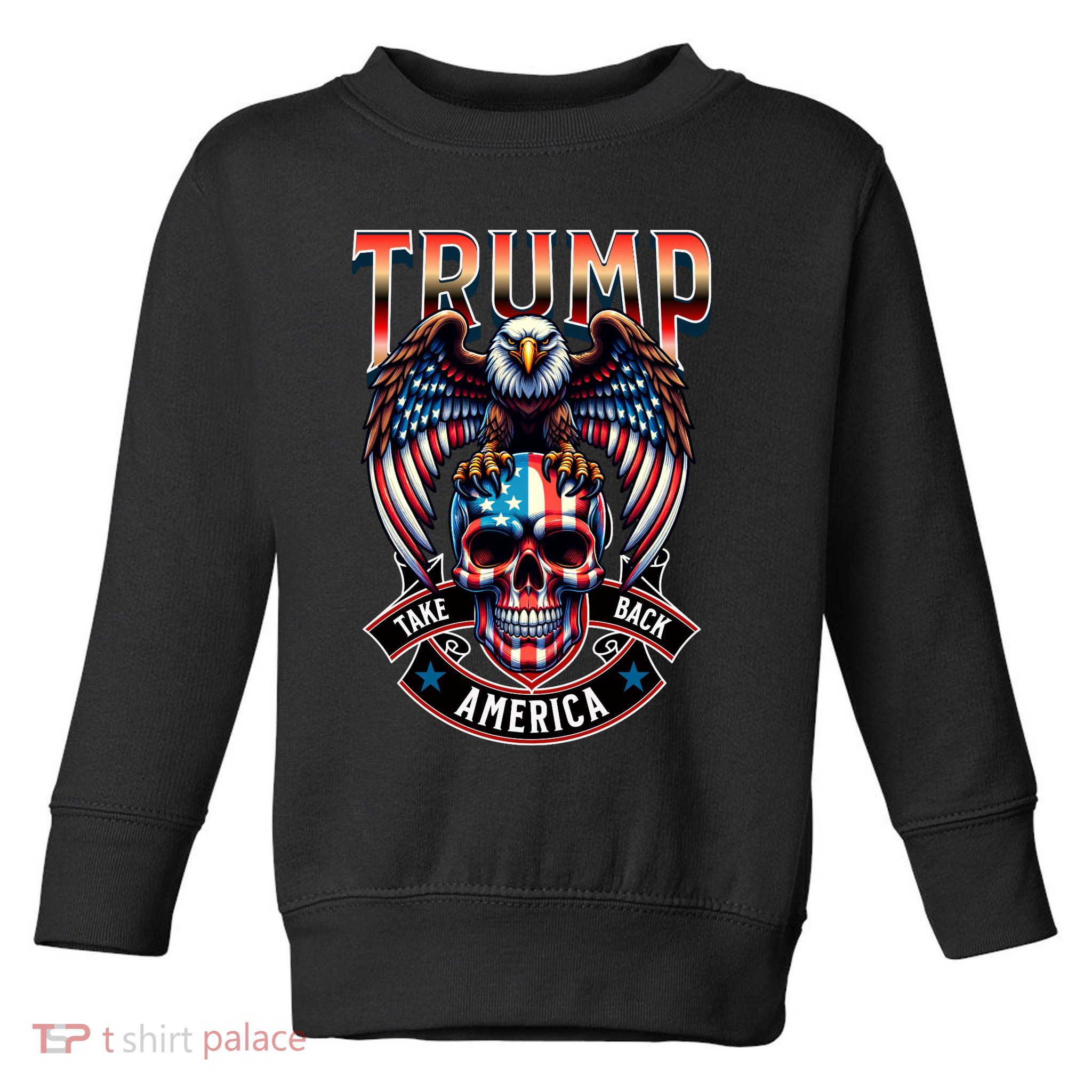 Trump Usa Skull Eagle Front And Back Logo Toddler Sweatshirt