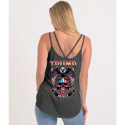 Trump Usa Skull Eagle Front And Back Logo Women's Strappy Tank