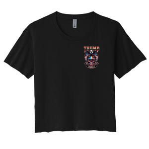 Trump Usa Skull Eagle Front And Back Logo Women's Crop Top Tee