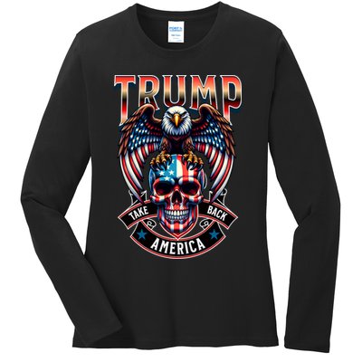 Trump Usa Skull Eagle Front And Back Logo Ladies Long Sleeve Shirt