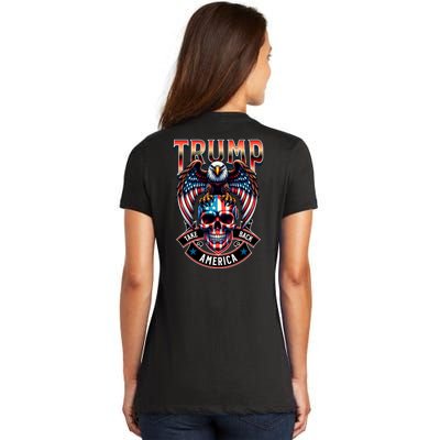 Trump Usa Skull Eagle Front And Back Logo Women's V-Neck T-Shirt