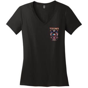 Trump Usa Skull Eagle Front And Back Logo Women's V-Neck T-Shirt