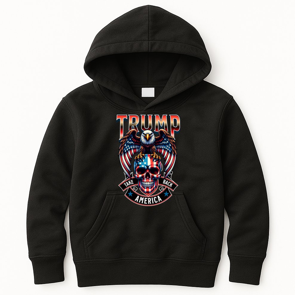 Trump Usa Skull Eagle Front And Back Logo Kids Hoodie