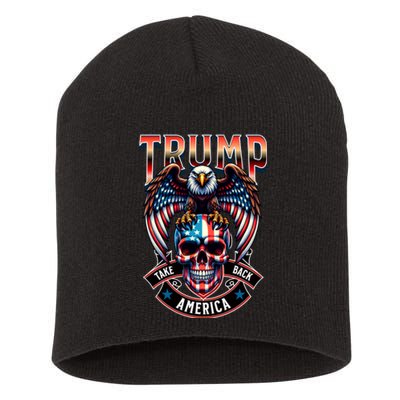 Trump Usa Skull Eagle Front And Back Logo Short Acrylic Beanie