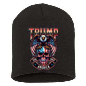 Trump Usa Skull Eagle Front And Back Logo Short Acrylic Beanie