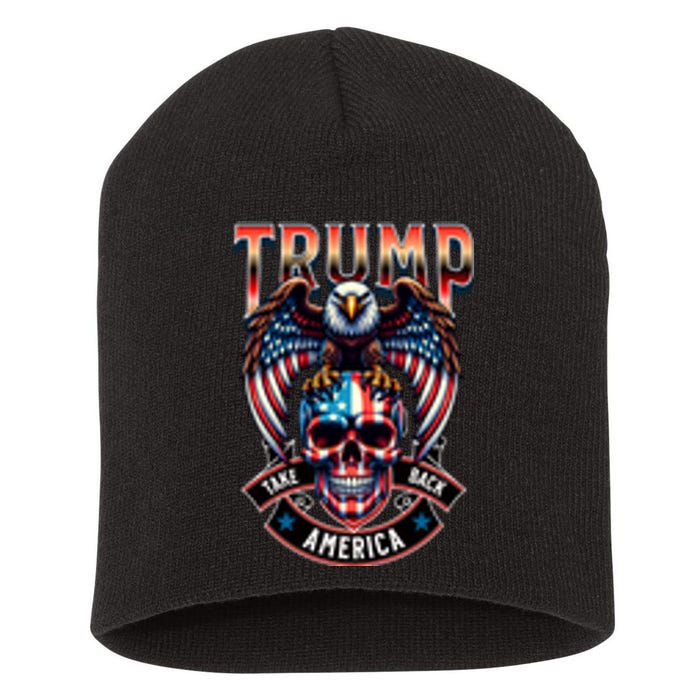 Trump Usa Skull Eagle Front And Back Logo Short Acrylic Beanie