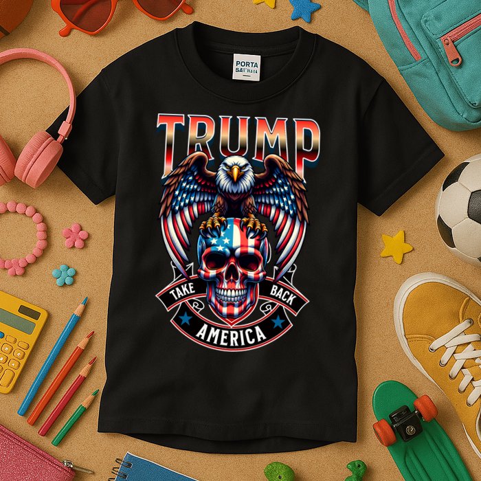 Trump Usa Skull Eagle Front And Back Logo Kids T-Shirt