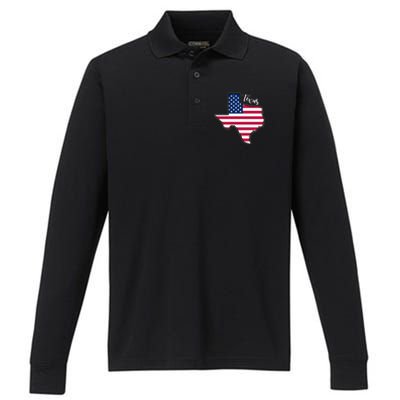 Texas United States Map Performance Long Sleeve Polo