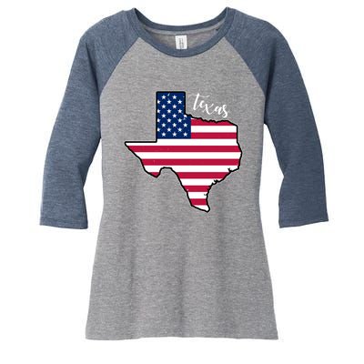 Texas United States Map Women's Tri-Blend 3/4-Sleeve Raglan Shirt