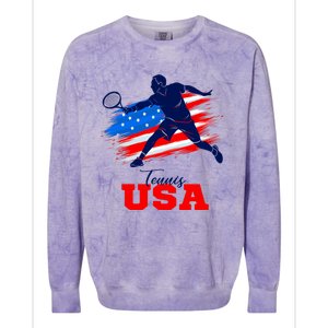 Tennis USA Support Team American Flag Tennis Sports Lover Premium Colorblast Crewneck Sweatshirt