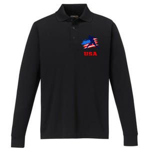 Tennis USA Support Team American Flag Tennis Sports Lover Premium Performance Long Sleeve Polo