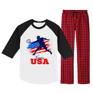 Tennis USA Support Team American Flag Tennis Sports Lover Premium Raglan Sleeve Pajama Set