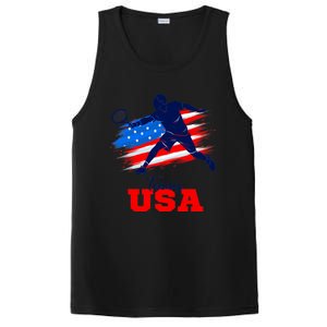 Tennis USA Support Team American Flag Tennis Sports Lover Premium PosiCharge Competitor Tank