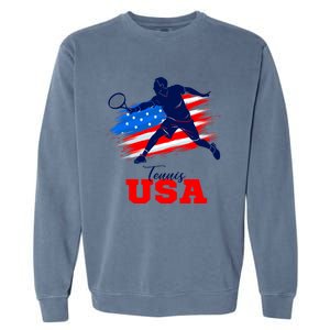 Tennis USA Support Team American Flag Tennis Sports Lover Premium Garment-Dyed Sweatshirt