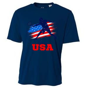 Tennis USA Support Team American Flag Tennis Sports Lover Premium Cooling Performance Crew T-Shirt