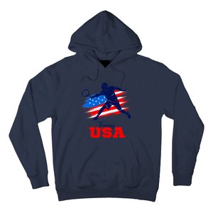 Tennis USA Support Team American Flag Tennis Sports Lover Premium Hoodie