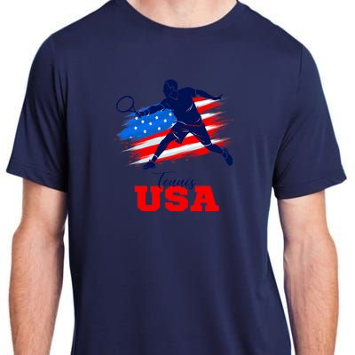 Tennis USA Support Team American Flag Tennis Sports Lover Premium Adult ChromaSoft Performance T-Shirt