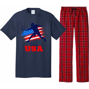 Tennis USA Support Team American Flag Tennis Sports Lover Premium Pajama Set