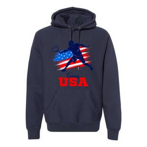 Tennis USA Support Team American Flag Tennis Sports Lover Premium Premium Hoodie