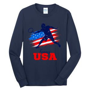 Tennis USA Support Team American Flag Tennis Sports Lover Premium Tall Long Sleeve T-Shirt