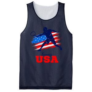 Tennis USA Support Team American Flag Tennis Sports Lover Premium Mesh Reversible Basketball Jersey Tank