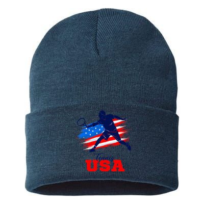 Tennis USA Support Team American Flag Tennis Sports Lover Premium Sustainable Knit Beanie