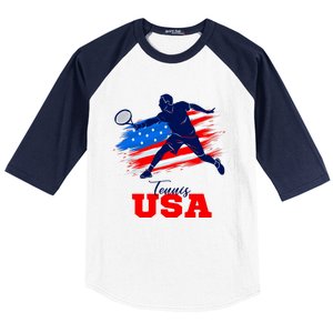 Tennis USA Support Team American Flag Tennis Sports Lover Premium Baseball Sleeve Shirt