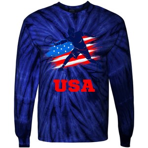 Tennis USA Support Team American Flag Tennis Sports Lover Premium Tie-Dye Long Sleeve Shirt