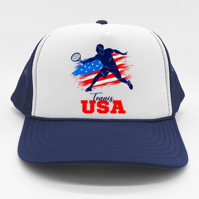 Tennis USA Support Team American Flag Tennis Sports Lover Premium Trucker Hat