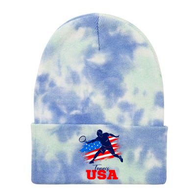 Tennis USA Support Team American Flag Tennis Sports Lover Premium Tie Dye 12in Knit Beanie