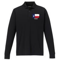 Texas United States Vintage Distressed Flag Performance Long Sleeve Polo