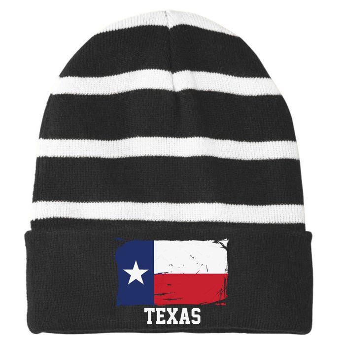 Texas United States Vintage Distressed Flag Striped Beanie with Solid Band