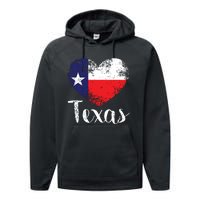 Texas United States Vintage State Flag In Heart Performance Fleece Hoodie