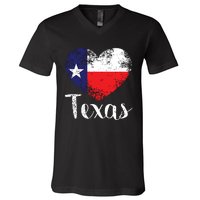 Texas United States Vintage State Flag In Heart V-Neck T-Shirt