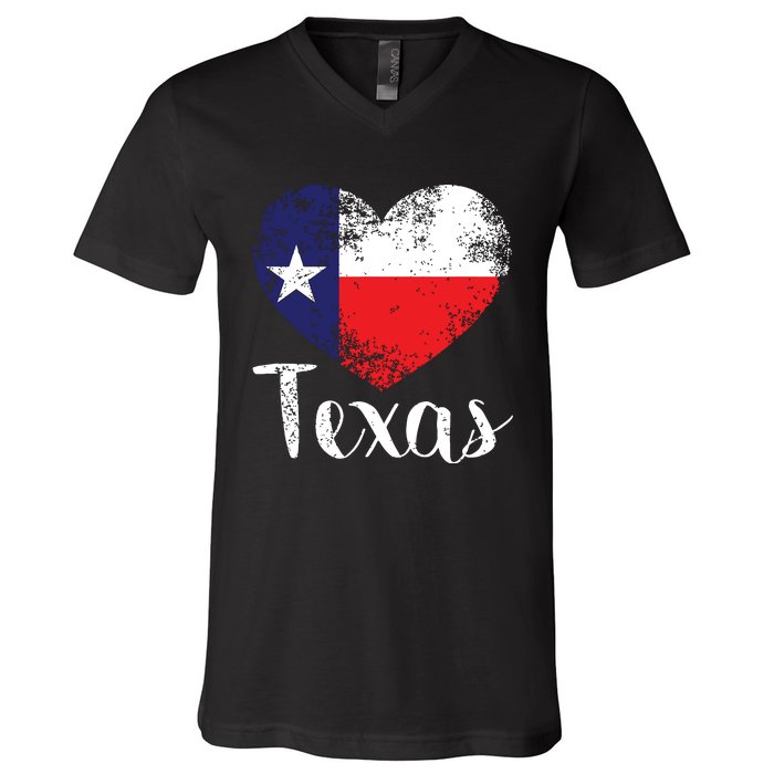 Texas United States Vintage State Flag In Heart V-Neck T-Shirt