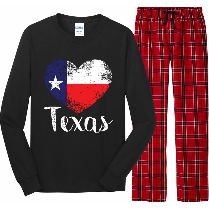 Texas United States Vintage State Flag In Heart Long Sleeve Pajama Set