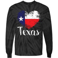 Texas United States Vintage State Flag In Heart Tie-Dye Long Sleeve Shirt