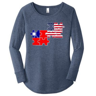 Taiwan Usa Taiwanese American Flag Gift Women's Perfect Tri Tunic Long Sleeve Shirt