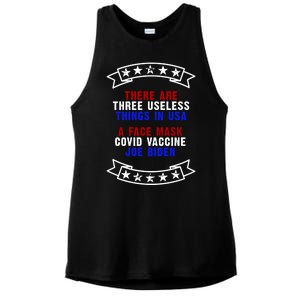 Three Useless Things In USA Face Vaccine Joe Biden Ladies PosiCharge Tri-Blend Wicking Tank