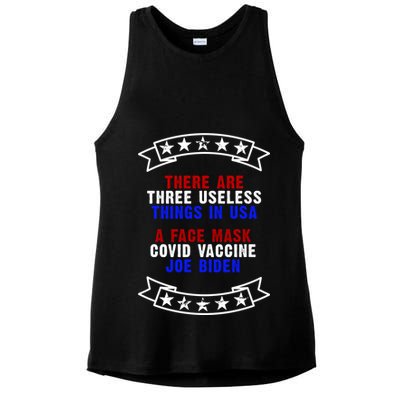 Three Useless Things In USA Face Vaccine Joe Biden Ladies PosiCharge Tri-Blend Wicking Tank