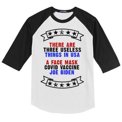 Three Useless Things In USA Face Vaccine Joe Biden Kids Colorblock Raglan Jersey